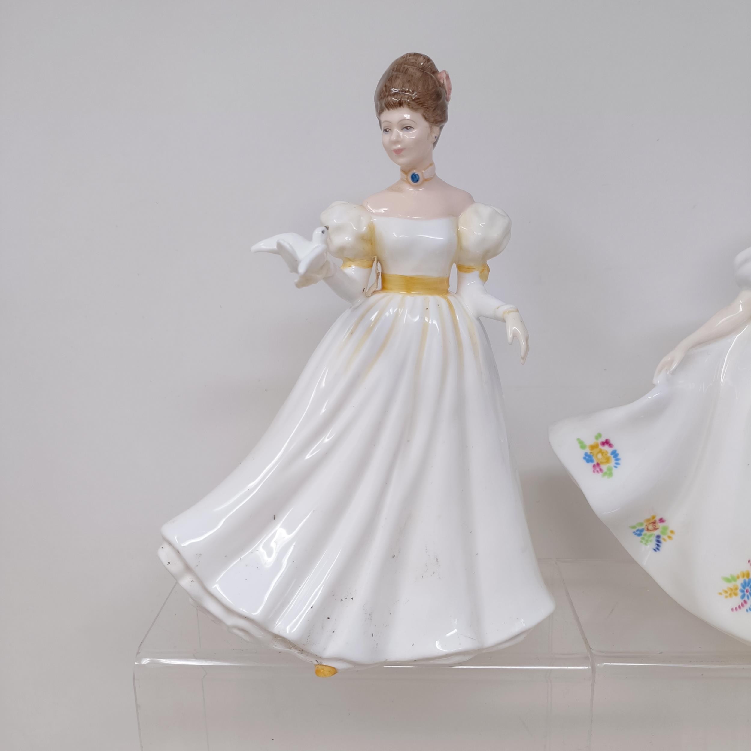 A Royal Doulton figure, Gwynneth Lilac Time HN2137, Faith HN3082, Winter Welcome HN3611, And One For - Image 27 of 30