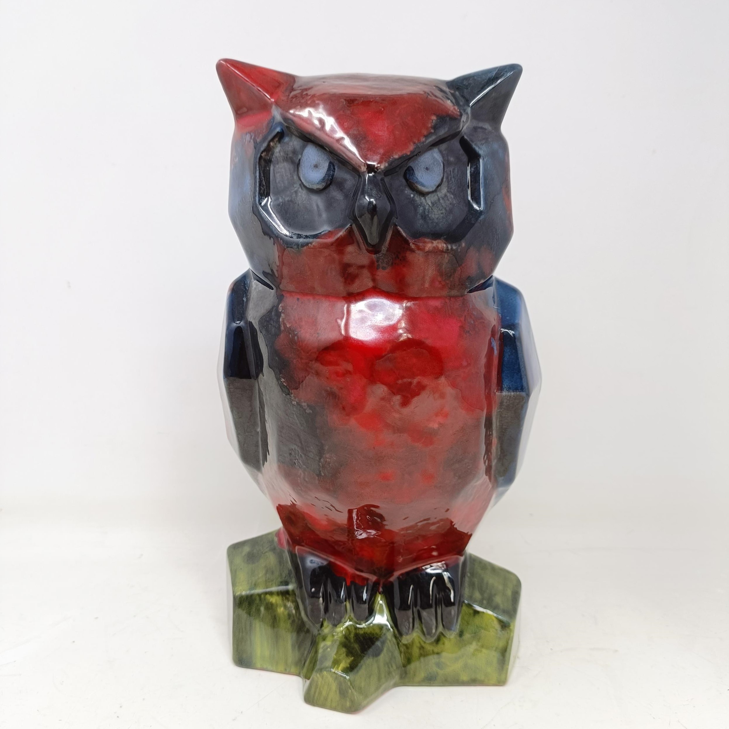 A Royal Doulton prototype Flambé owl, 26 cm high Various firing faults, possible restoration to base