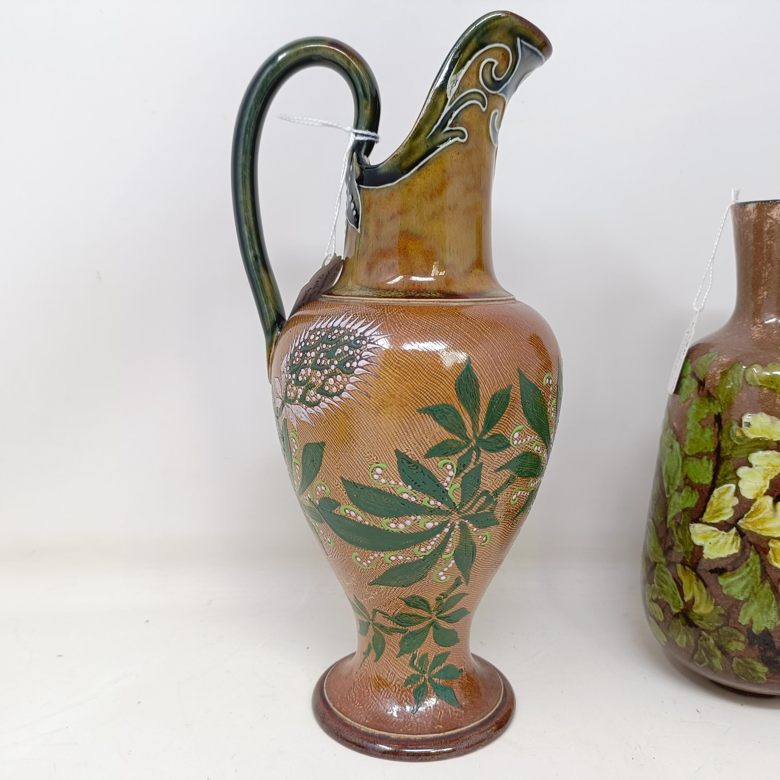 A Doulton Lambeth jug, decorated thistles, 26 cm high, a Royal Doulton bowl, decorated flowers, 18 - Bild 7 aus 16