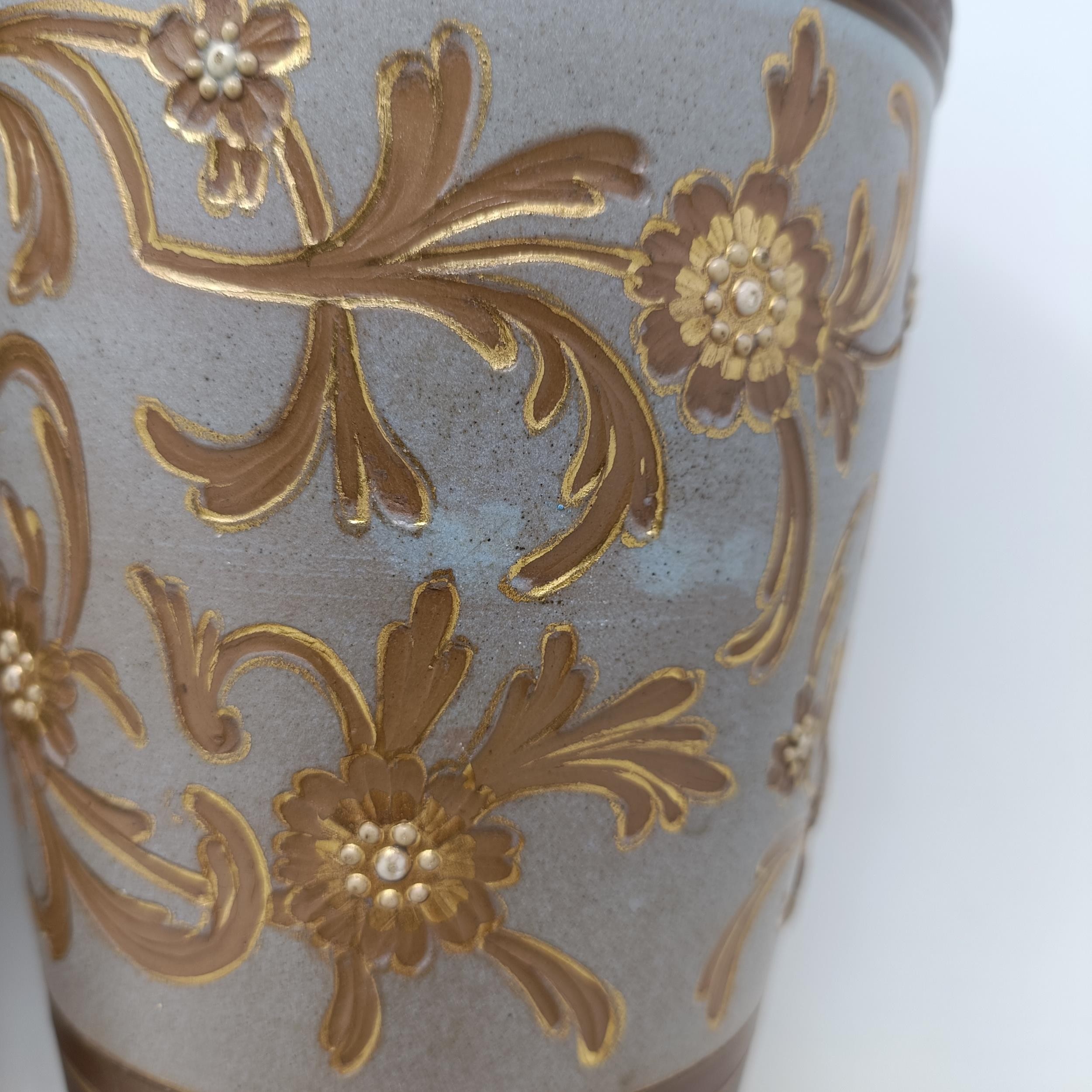 A pair of Doulton Slater vases, decorated flowers, 26 cm high (2) No chips cracks or restoration - Image 3 of 7