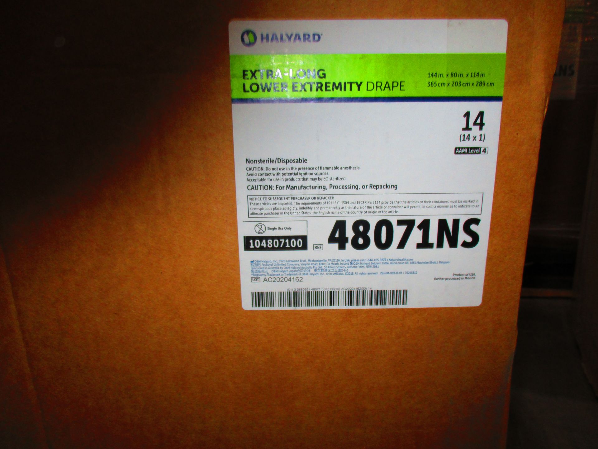 HALYARD Lower-Extremity Drape Extra Long Ref# 48071NS, 23 CASES ON 1 PALLET, 14 EA/CS - Image 3 of 3