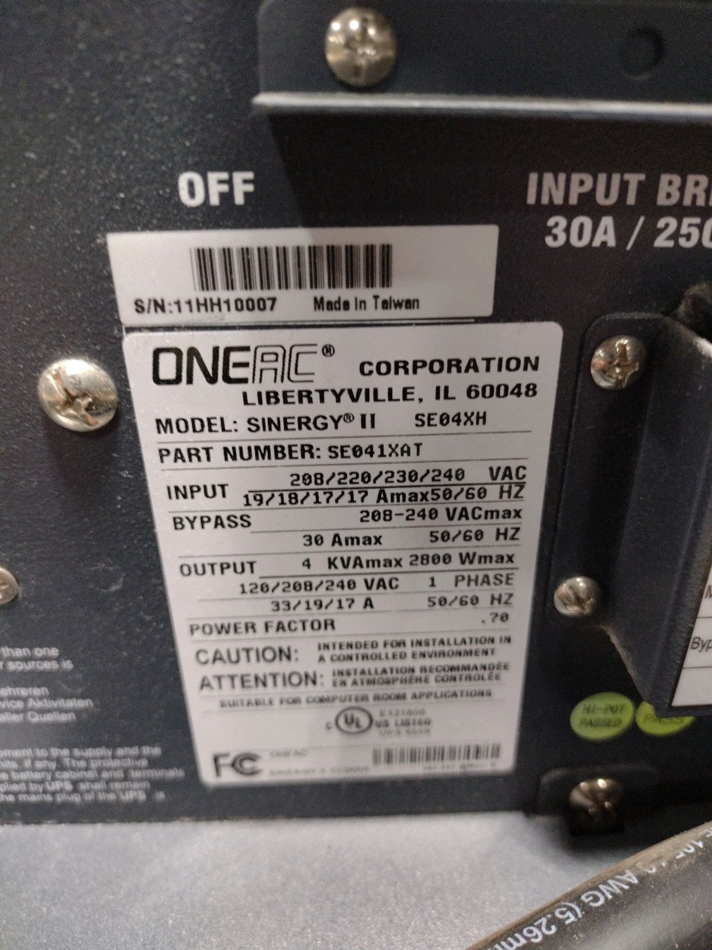 ONE AC SINERGY II UPS (LOCATED AT 3325 MOUNT PROSPECT ROAD, FRANKLIN PARK, IL, 60131) - Image 3 of 3