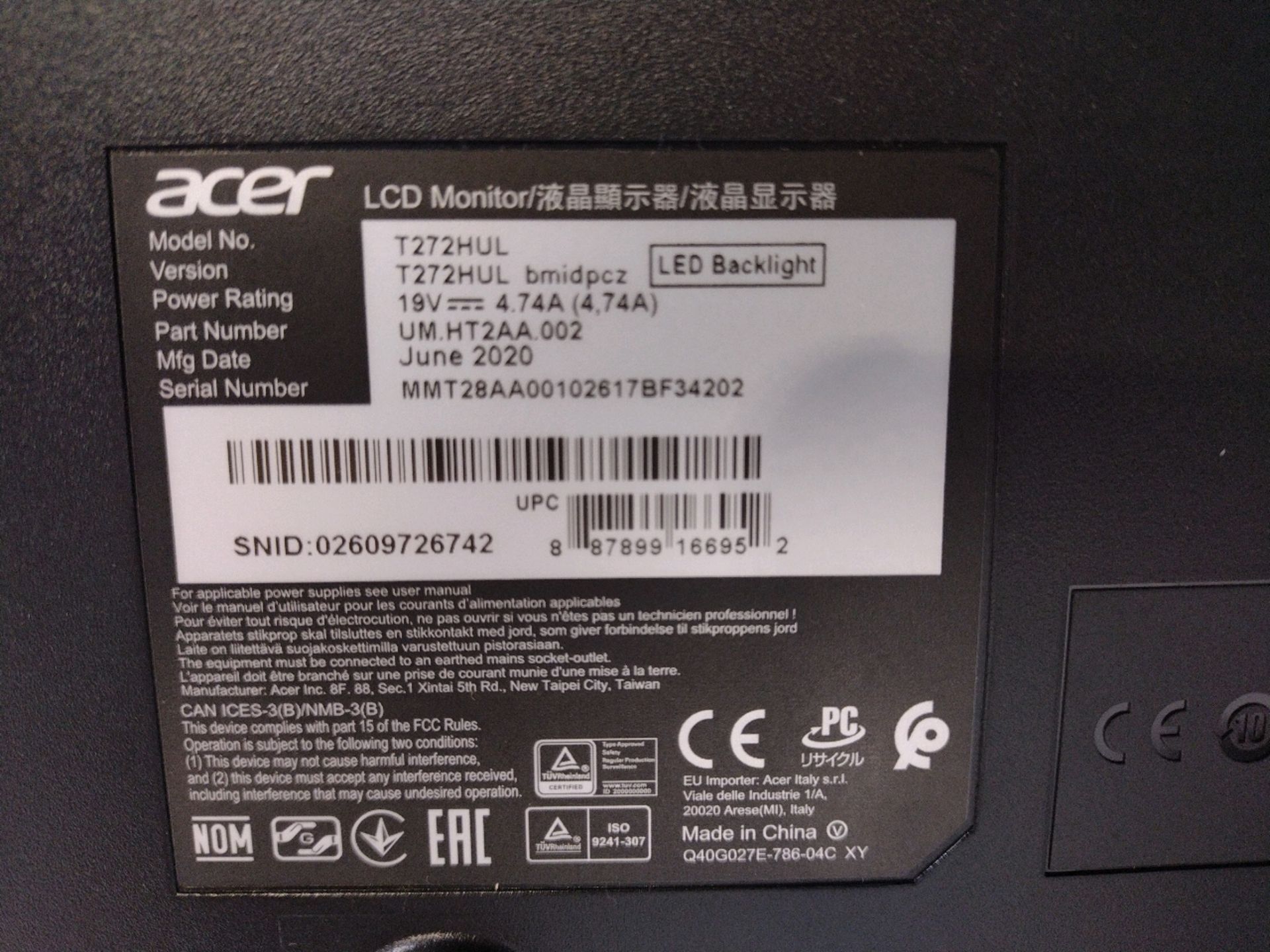LOT OF (2) ACER LED MONITORS (LOCATED AT 3325 MOUNT PROSPECT ROAD, FRANKLIN PARK, IL, 60131) - Bild 3 aus 4