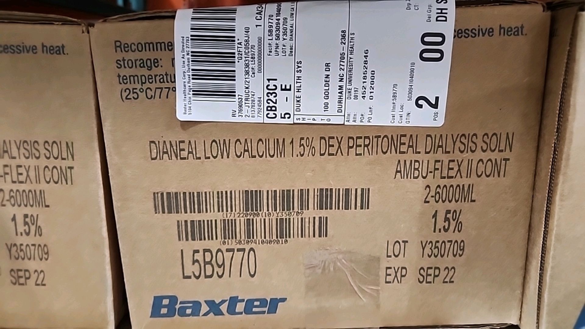 BAXTER REF L5B9770 DIANEAL LOW CALCIUM 1.5% DEX PERITONEAL DIALYSIS SOLUTION (NOT IN DATE) LOCATION: - Image 3 of 3