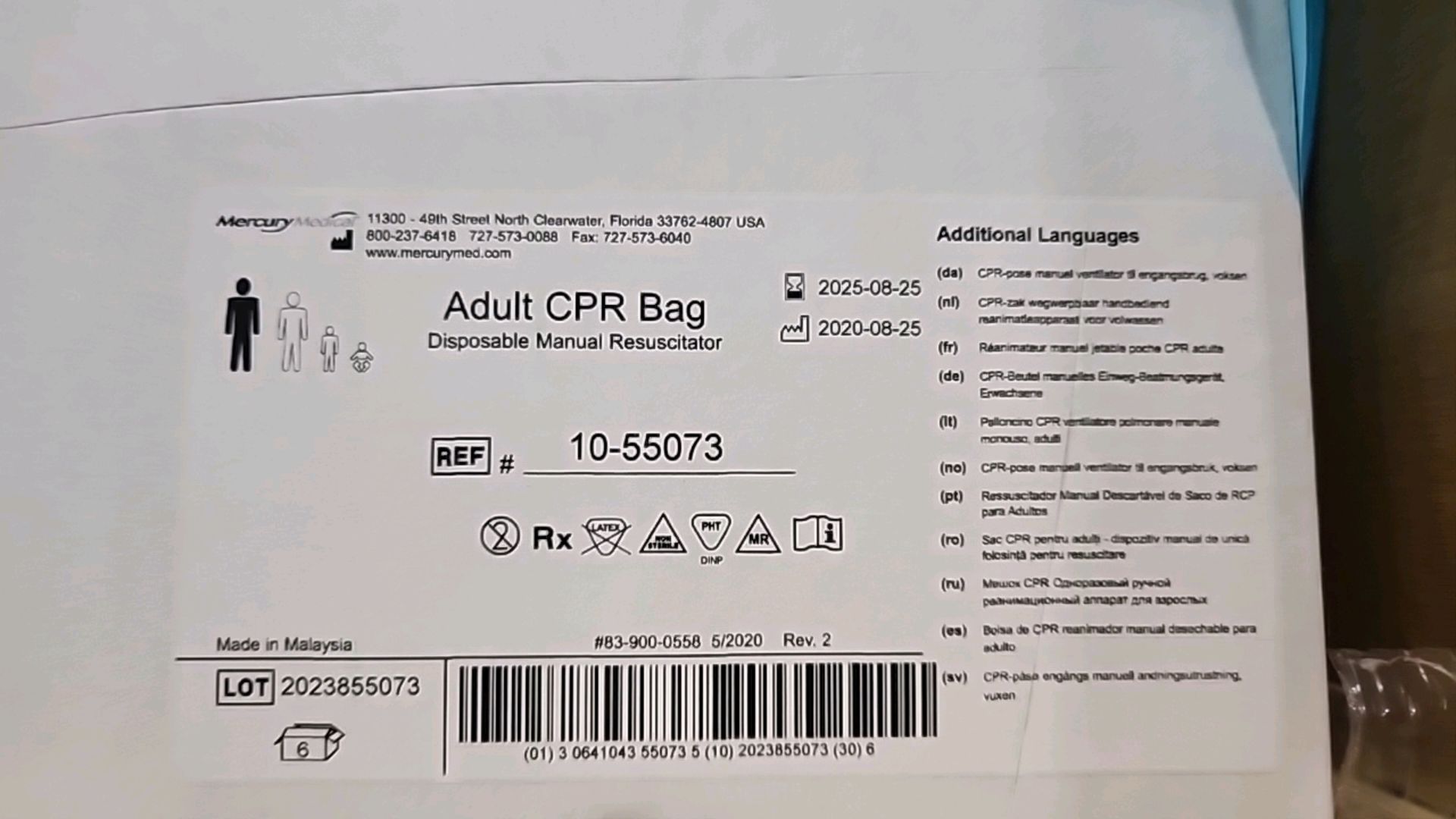 MIXED PALLET TO INCLUDE: MERCURY MEDICAL REF 10-55073 ADULT CPR BAG (EXP. 2025-08-25), VYAIRE REF - Image 4 of 4