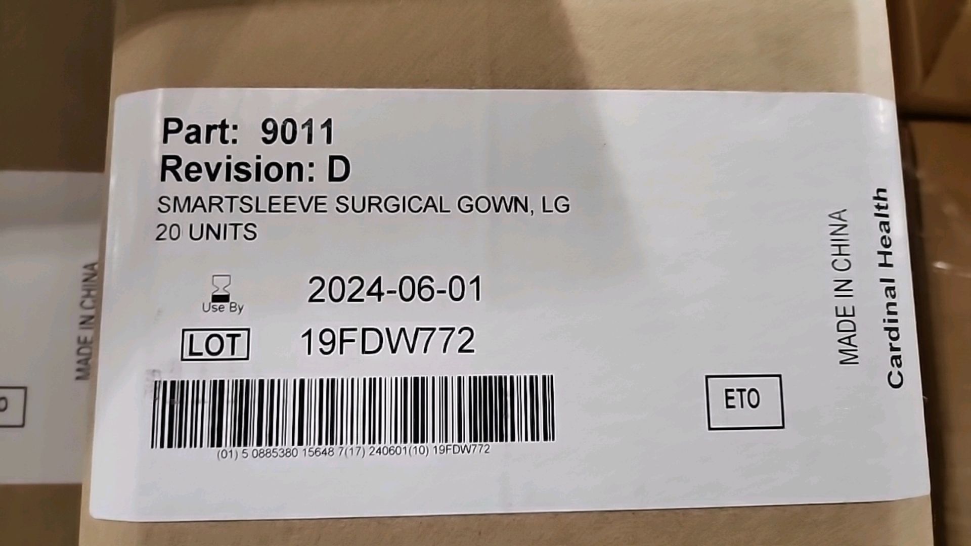 CARDINAL HEALTH LOT 19FDW772 SMARTSLEEVE SURGICAL GOWN, LG (EXP. 2024-06-01) LOCATION: 100 GOLDEN - Image 4 of 4