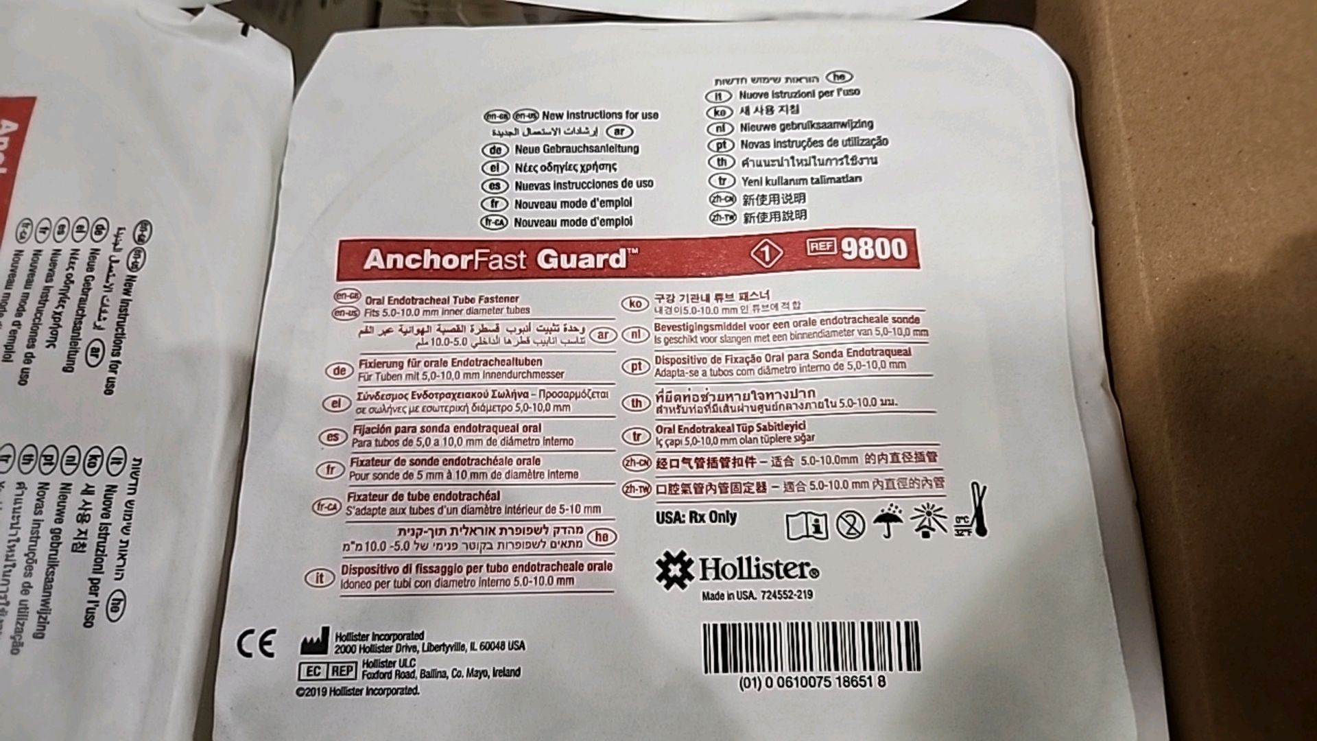 HOLLISTER REF 9800 ANCHORFAST GUARD ORAL ENDOTRACHEAL TUBE FASTENER LOCATION: 100 GOLDEN DR. CODE: - Image 4 of 4