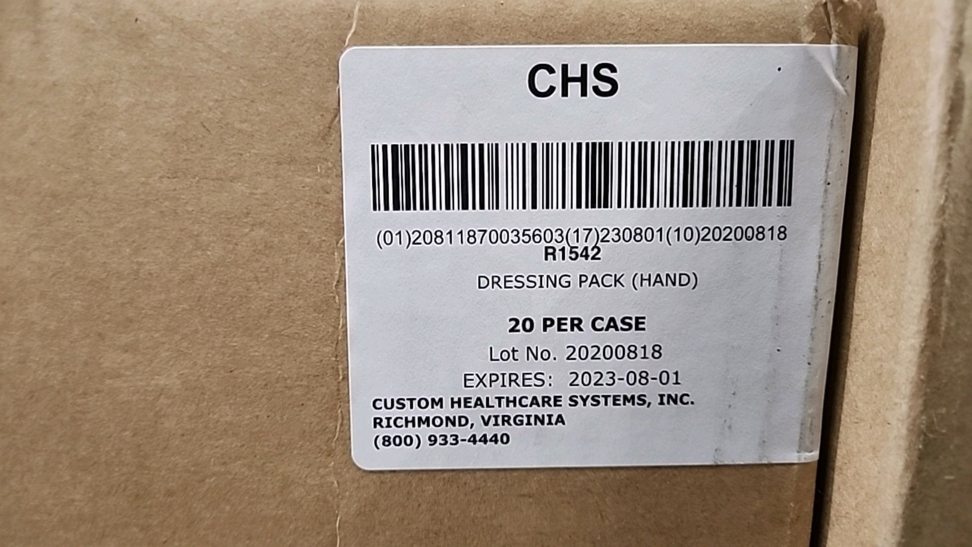 CUSTOM HEALTHCARE SYSTEMS, INC. REF 1542 DRESSING PACK (HAND) (NOT IN DATE) LOCATION: 100 GOLDEN DR. - Image 3 of 3