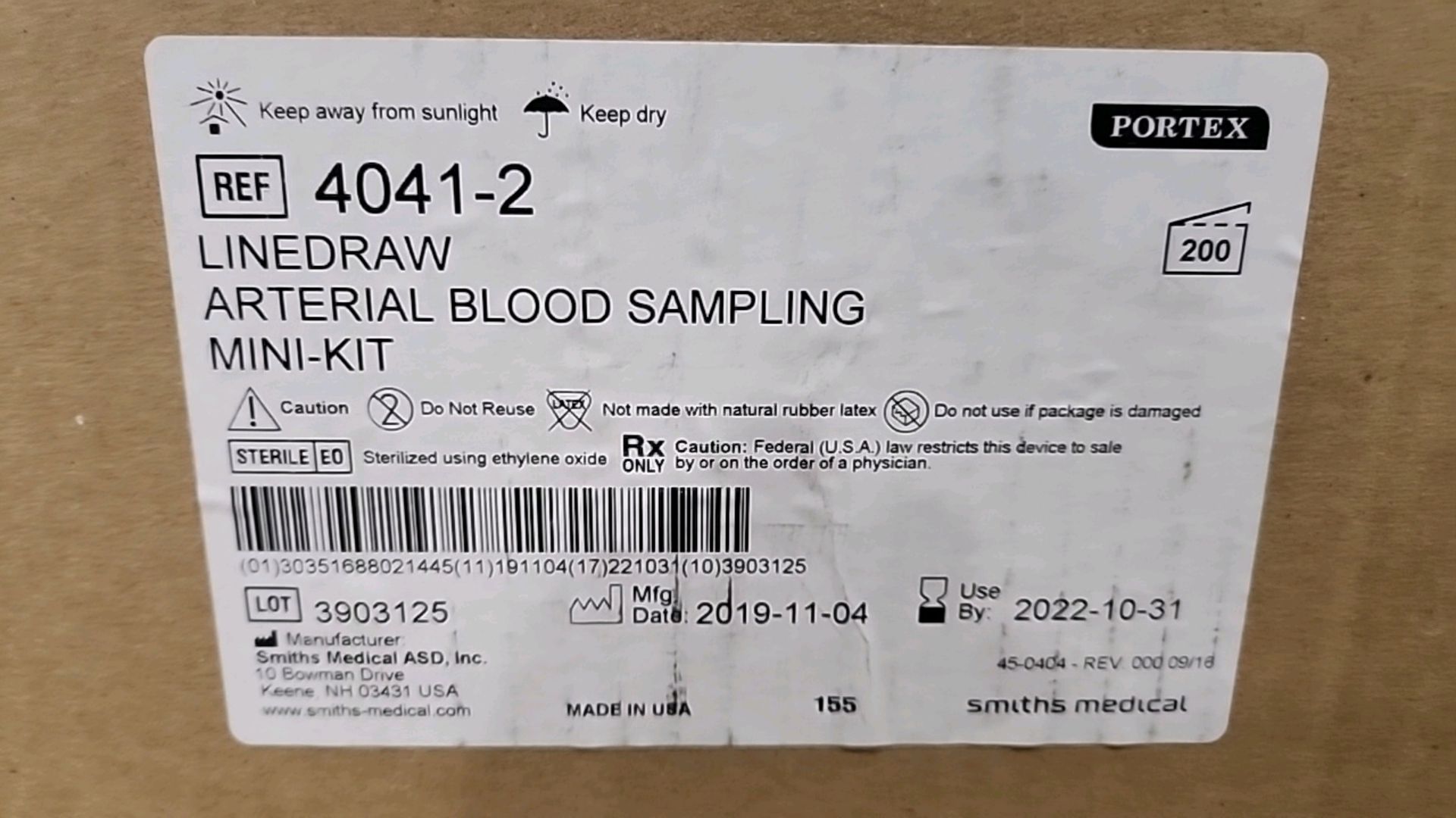 PORTER REF 4041-2 LINEDRAW ARTERIAL BLOOD SAMPLING MINI KIT (NOT IN DATE) LOCATION: 100 GOLDEN DR. - Image 3 of 3