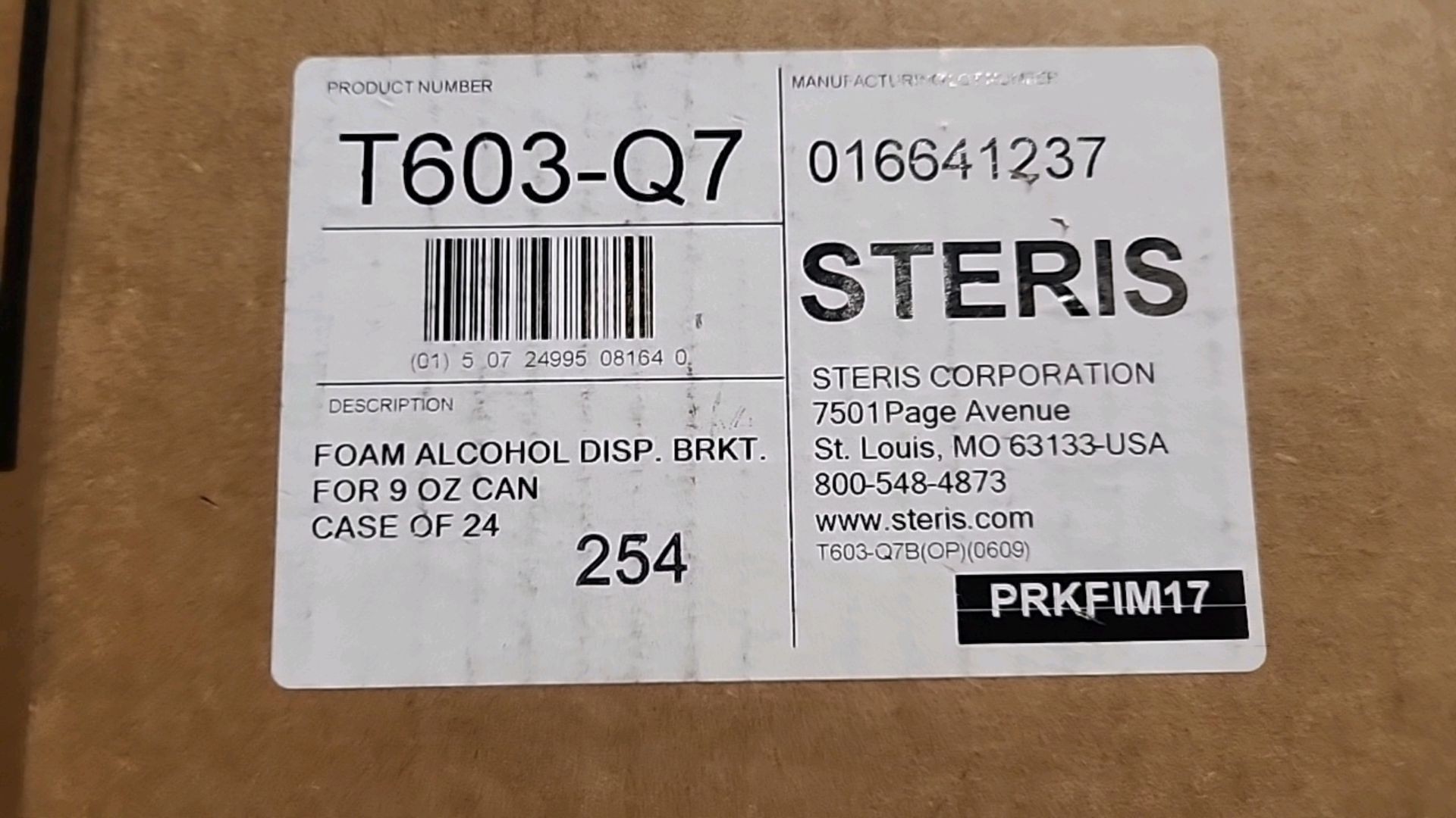 STERIS PRODUCT NUMBER T603-Q7 FOAM ALCOHOL DISP. BRKT FOR 9OZ. CAN LOCATION: 100 GOLDEN DR. CODE: - Image 3 of 3