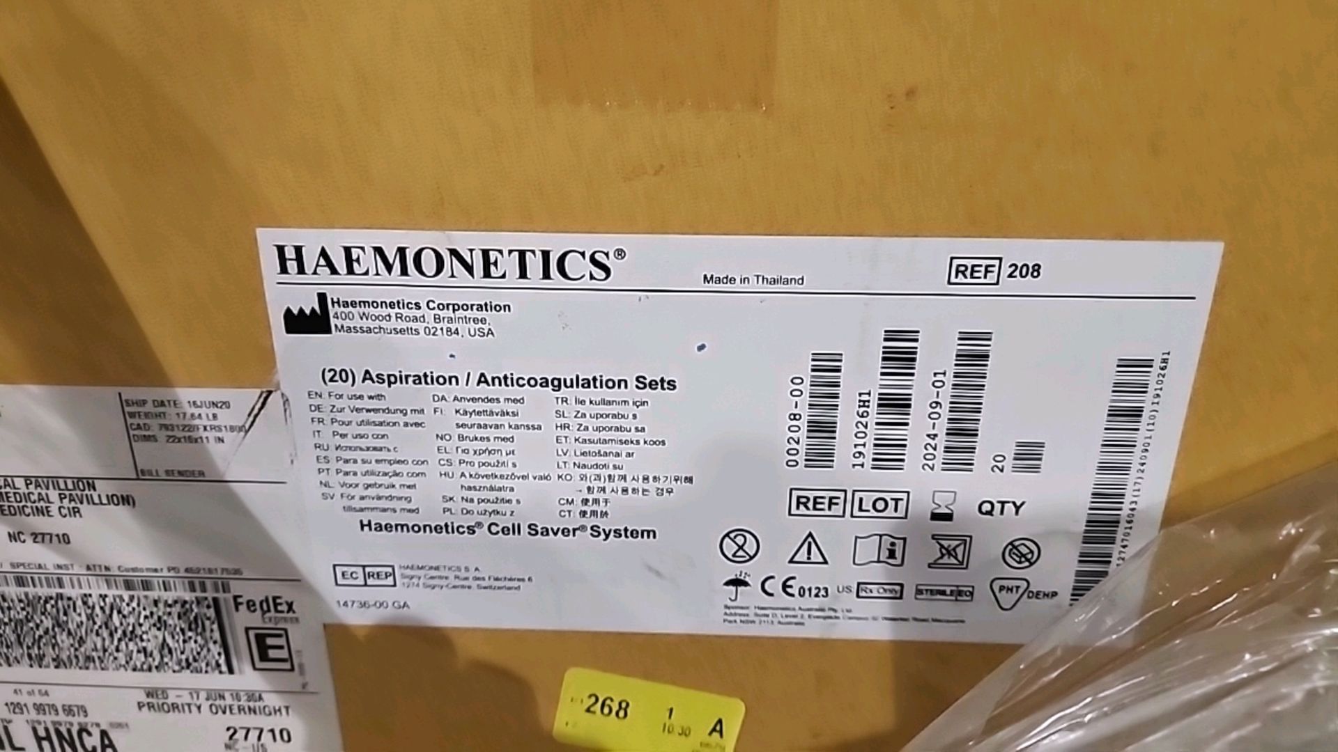 HAEMONETICS REF 00208-00 ASPIRATION/ ANTICOAGULATION SETS FOR CELL SAVER SYSTEM (EXP. 2024-09-01), - Image 2 of 2