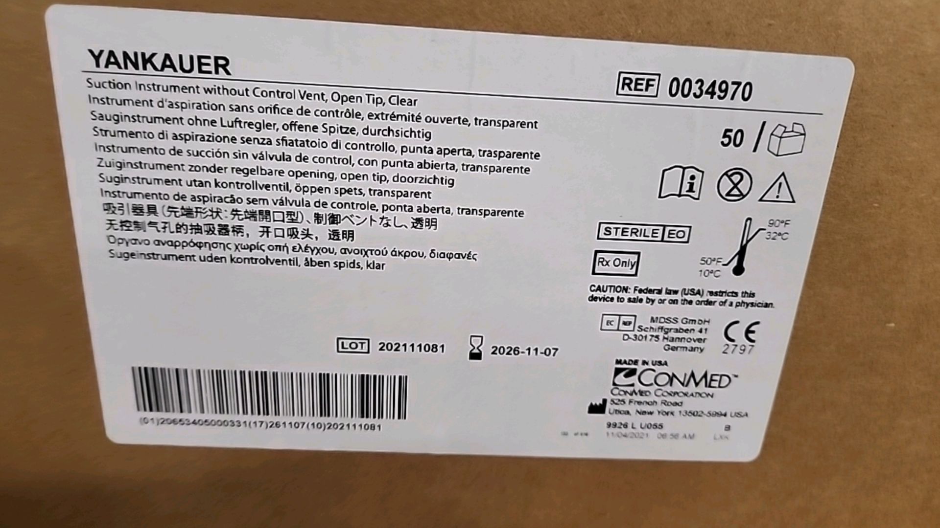 CONMED REF 0034970 YANKAUER (EXP. 11-07-2026) LOCATION: 100 GOLDEN DR. CODE: 225 - Image 3 of 3