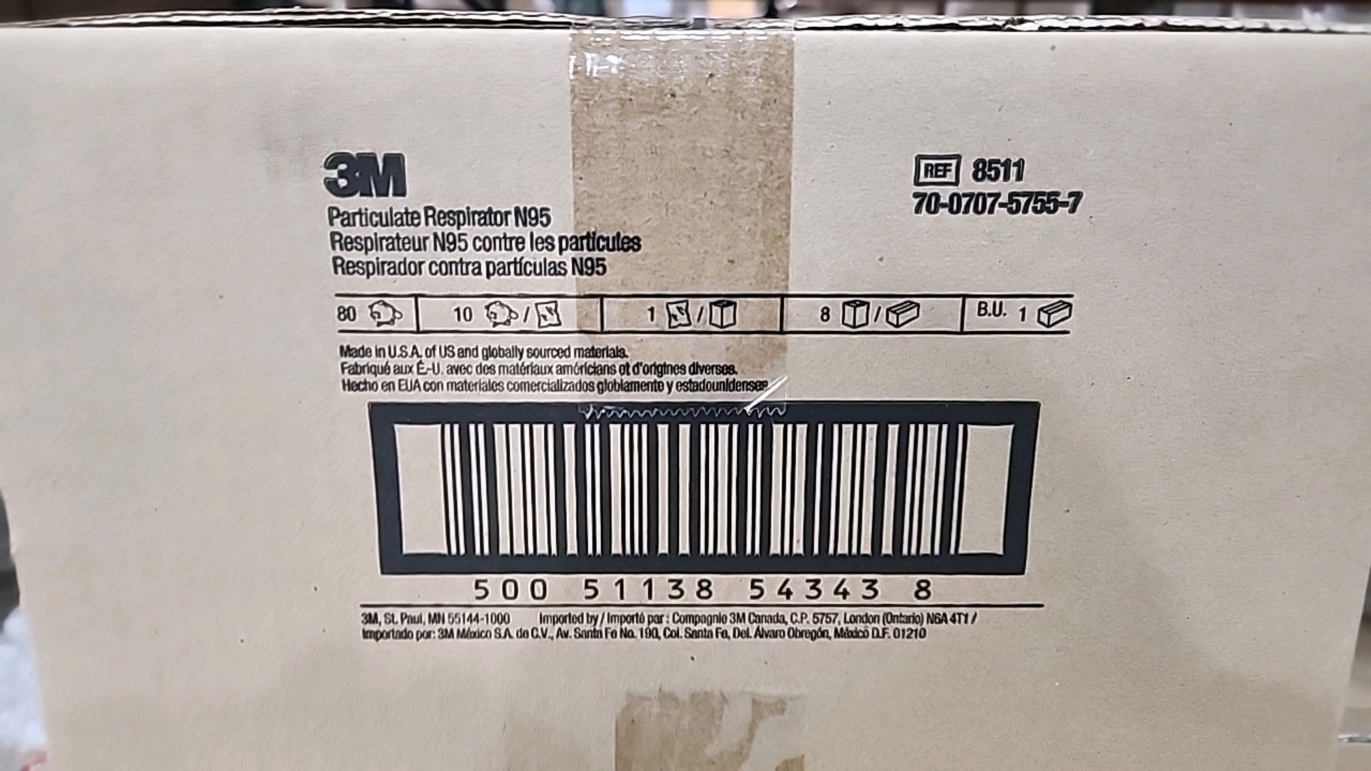 3M REF 8511 PARTICULATE RESPIRATOR N95 MASK (EXP. 07-31-25) LOCATION: 100 GOLDEN DR. CODE: 133 - Bild 4 aus 4