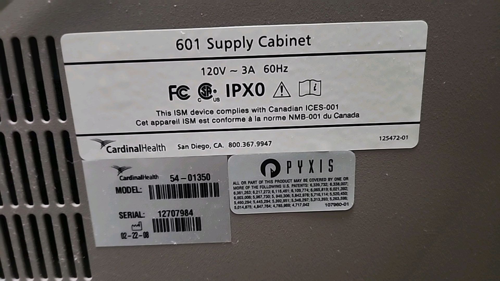 CAREFUSION 54-01356 601 SUPPLY SUPPLY CABINET, 2-DOOR, QTY(3) UNITS LOCATION: 100 GOLDEN DR. CODE: