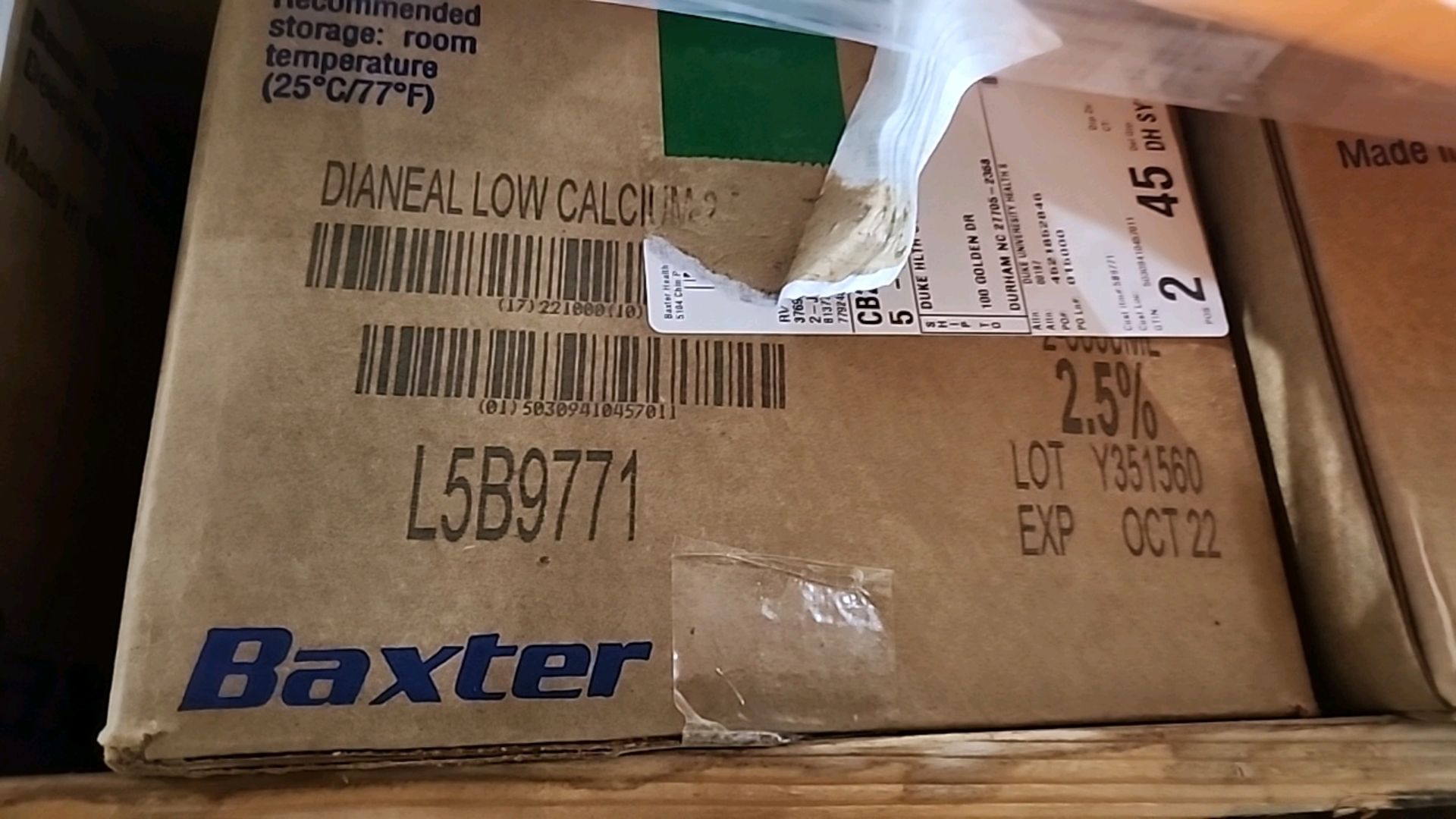 BAXTER REF L5B9771 DIANEAL LOW CALCIUM 2.5% SOLUTION 6L (NOT IN DATE) LOCATION: 100 GOLDEN DR. CODE: - Image 2 of 4