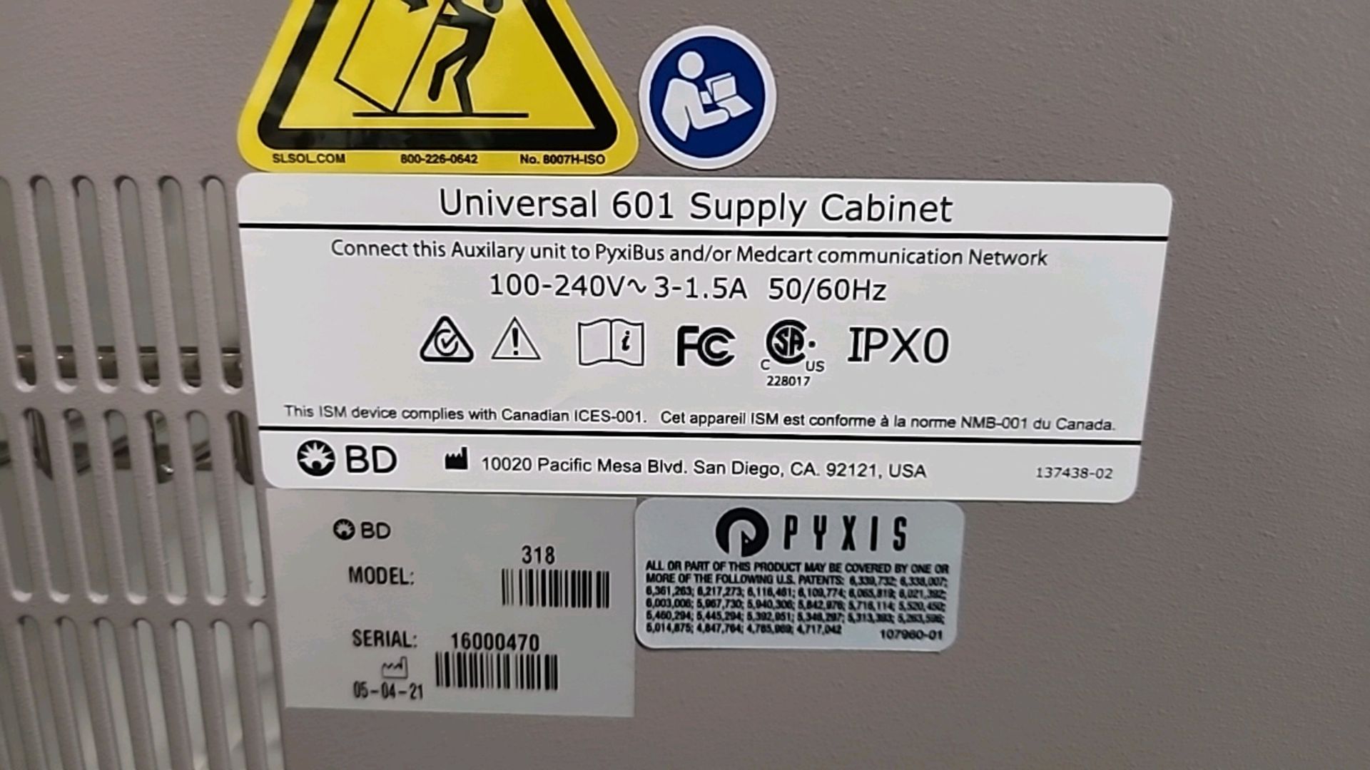 BD PYXIS 347 UNIVERSAL 601 SUPPLY CABINET, 2-DOOR, QTY(2) LOCATION: 100 GOLDEN DR. CODE: 313 - Image 3 of 3