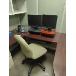 OFFICE SUITE TO INCLUDE: 8 WORK STATION MODULAR CUBICLE SYSTEM WITH CHAIRS, PRINTERS, MONITORS,