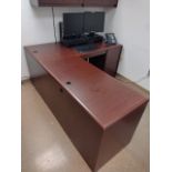 OFFICE TO INCLUDE: DESK WITH OVERHEAD STORAGE, FILE CABINET, 2 SIDE CHAIRS, HP LASERJET PRO