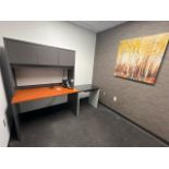 OFFICE TO INCLUDE: DESK WITH OVERHEAD STORAGE, OVERHEAD STORAGE SYSTEMS, FILE CABINET, PHONES,