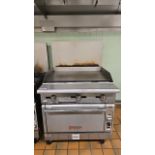 VULCAN/WOLF MODEL NO. VGM36C-500 36" GAS MANUAL RANGE WITH GRIDDLE TOP, OVEN ON WHEELS