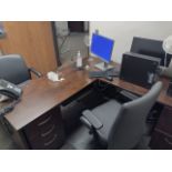 OFFICE TO INCLUDE: L-SHAPE DESK, BOOKSHELFS, FILE CABINET (IT EQUIPMENT NOT INLCUDED)
