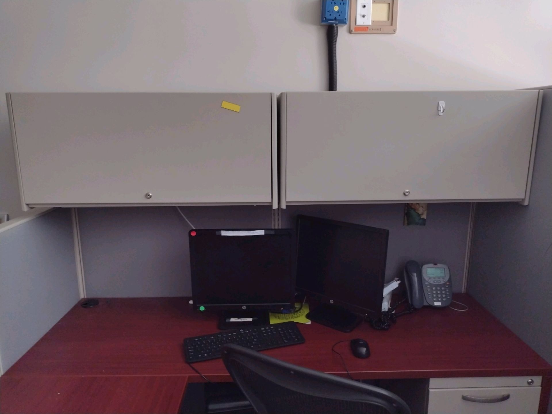 OFFICE TO INCLUDE: QTY. (2) DESKS WITH OVERHEAD STORAGE, CHAIRS, QTY. (4) FILE CABINETS, BULLETIN - Image 2 of 8