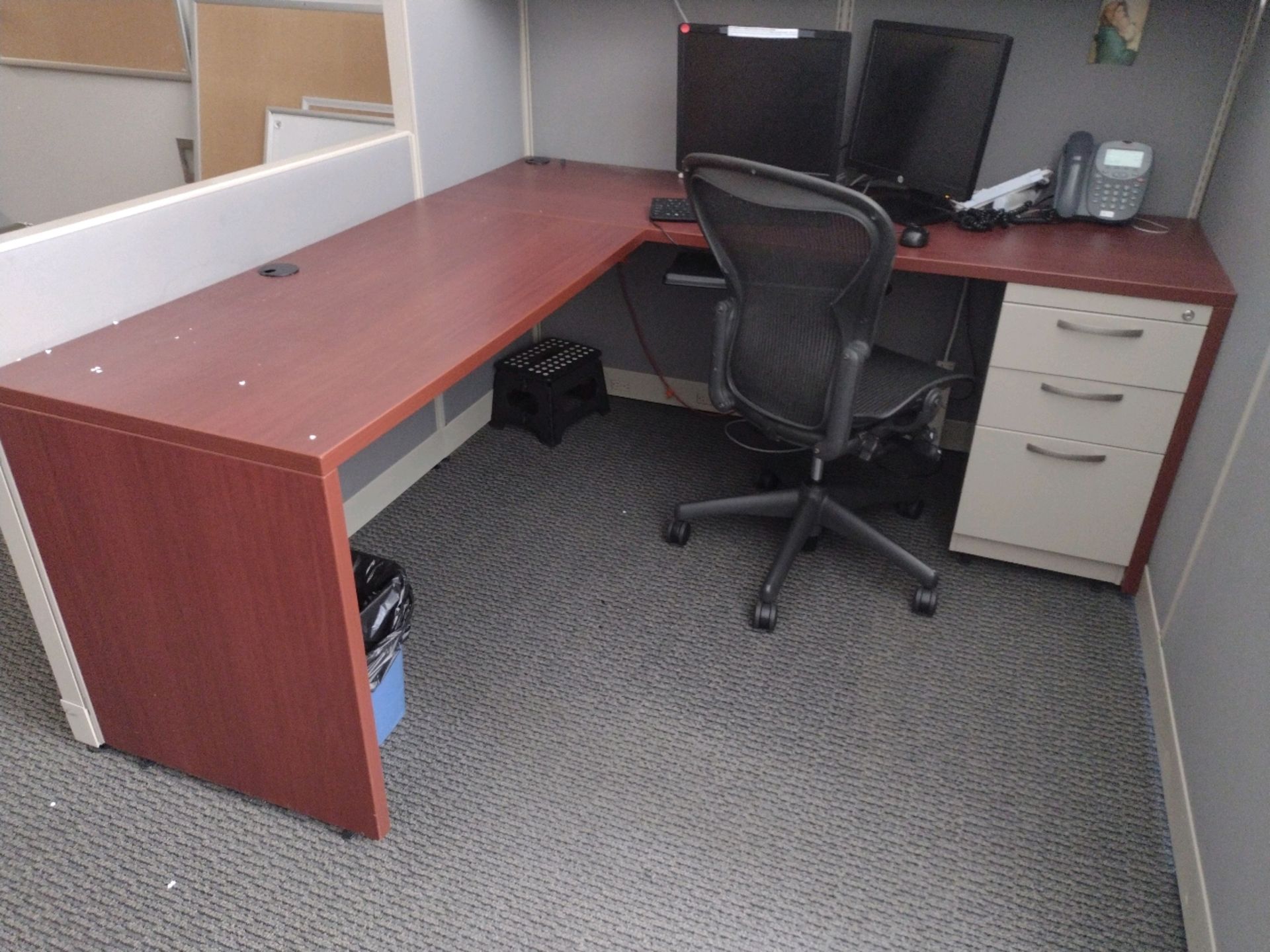 OFFICE TO INCLUDE: QTY. (2) DESKS WITH OVERHEAD STORAGE, CHAIRS, QTY. (4) FILE CABINETS, BULLETIN