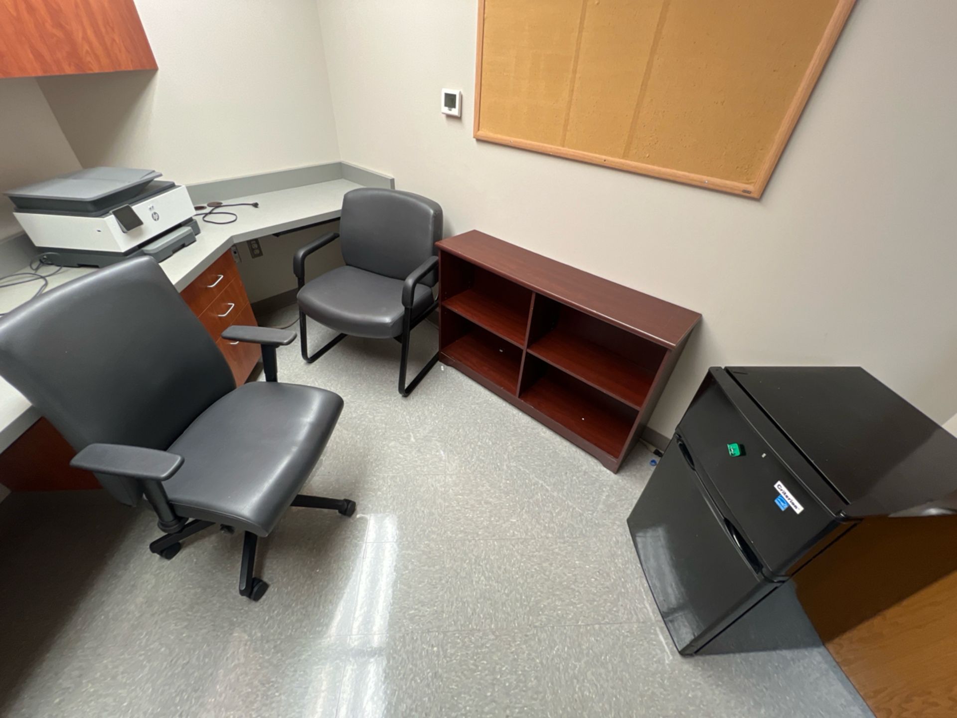 OFFICE TO INCLUDE: BOOKSHELF, HP PRINTER, CRITHERION MINI-FRIDGE, CHAIRS