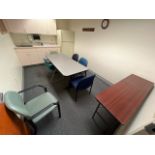 STAFF LOUNGE TO INCLUDE: AMANA HOUSEHOLD REFRIGERATOR/FREEZER, TABLES, CHAIRS, BULLETIN BOARD,