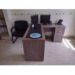 OFFICE TO INCLUDE: DESK, SIDE CABINET, SIDE CHAIR, TELEPHONE, 2- MONITORS