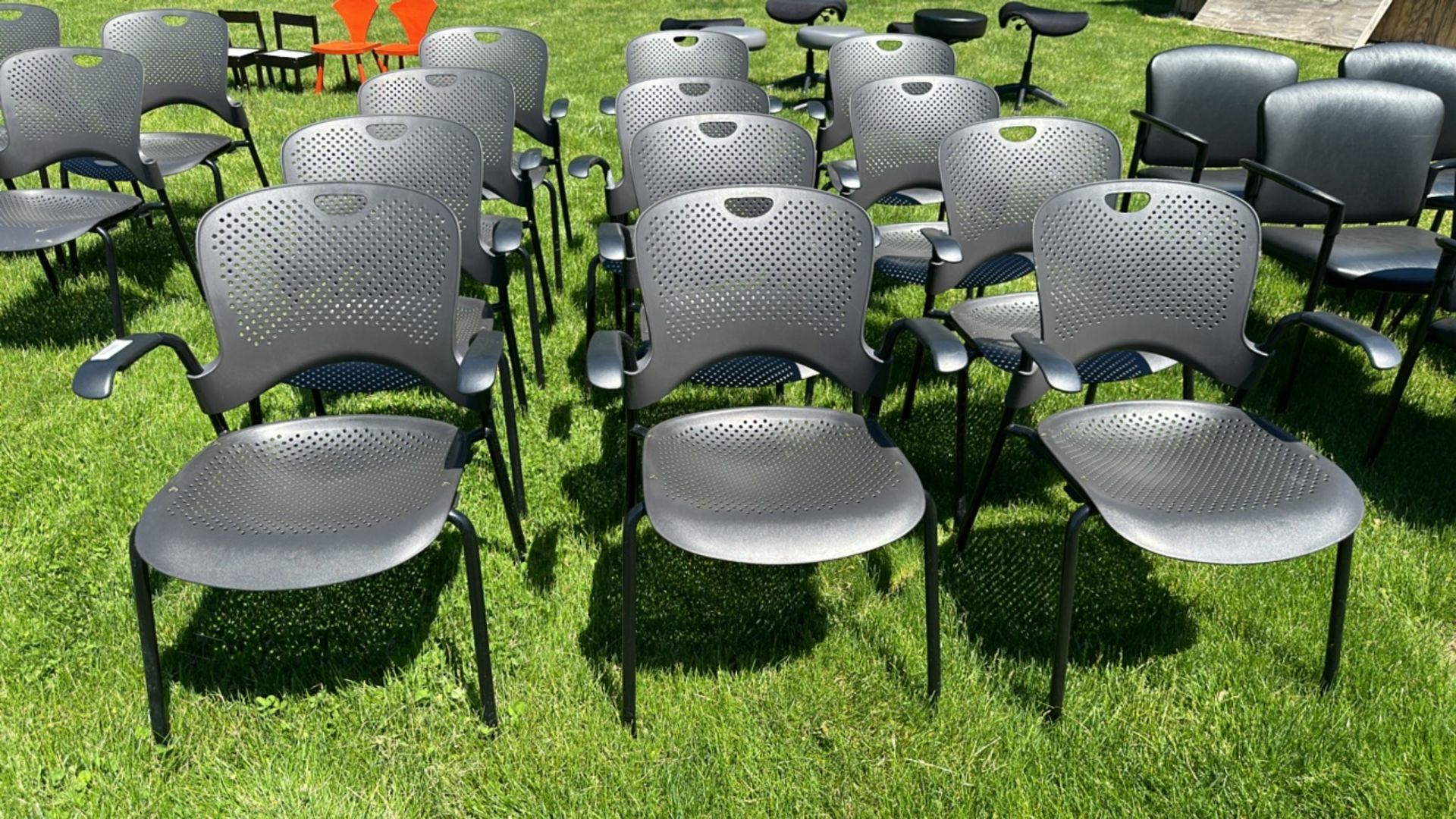 PLASTIC SIDE CHAIRS WITH ARM RESTS- BLACK (QTY. 13)