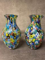 A matching pair of Murano millefiori vases 30 cm high