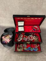 A vintage Mele Jewellery box filled with costume jewellery