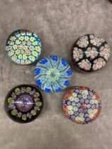 5 Millefiori cane paperweights