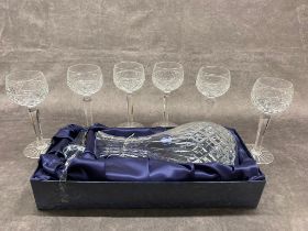 6 cut crystal wine glasses together with a Stuart crystal decanter