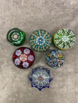 6 Millefiori cane paperweights