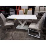 1 X RAFAEL DINING TABLE IN WHITE EXTENDING 1200/ 1600 X 800mm WITH 4 FAUX LEATHER CREAM CHAIRS (
