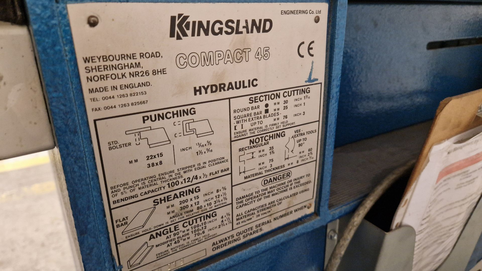 KINGSLAND COMPACT 45 HYDRAULIC METAL WORKER, *** ASSETS ARE LOCATED IN NEWCASTLE-UNDER-LYME*** - Bild 4 aus 4