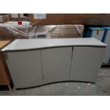 1 X LAZZARO CURVED SIDEBOARD IN LIGHT GREY WITH LED STRIP LIGHTS -SIZE 150 X 50 X 81CM (PLEASE