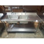1 X STAINLESS STEEL COMMERCIAL DOUBLE BOWL SINKS SIZE L150 W 60 H88 CM