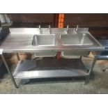 1 X STAINLESS STEEL COMMERCIAL DOUBLE BOWL SINKS SIZE L150 W 60 H93 CM