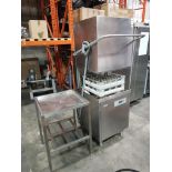 1 X CLASSEQ STAINLESS STEEL HOOD DISHWASHER WITH STAINLESS STEEL WASH RACK STAND AND 2 CLEANING/