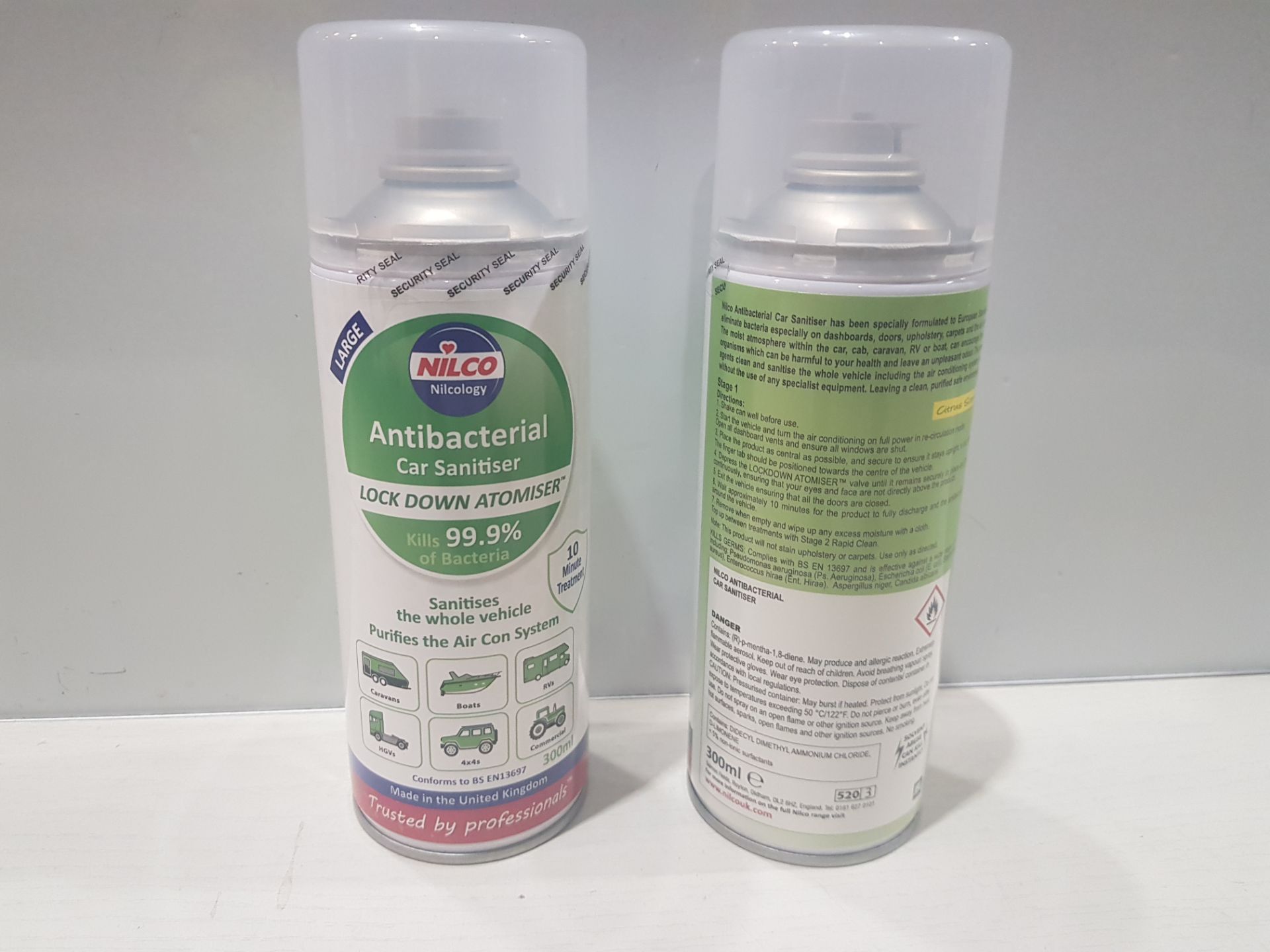 120 X BRAND NEW NILCO ANTIBACTERIAL CAR SANITISER KILLS 99.9% OF BACTERIA SANITISES THE WHOLE