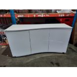 1 X LAZZARO CURVED SIDEBOARD IN WHITE WITH LED STRIP LIGHTS -SIZE 150 X 50 X 81CM (PLEASE NOTE