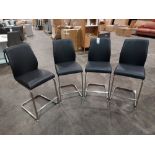 4 X BAR STOOLS LEATHER LOOK CHROME BASE IN BLACK