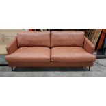 1 X JASPER 3 SEATER SOFA C5 LEATHER LOOK IN TAN MEASUREMENTS 2120 X 89 X 580 MM (NOTE SOME DAMAGES