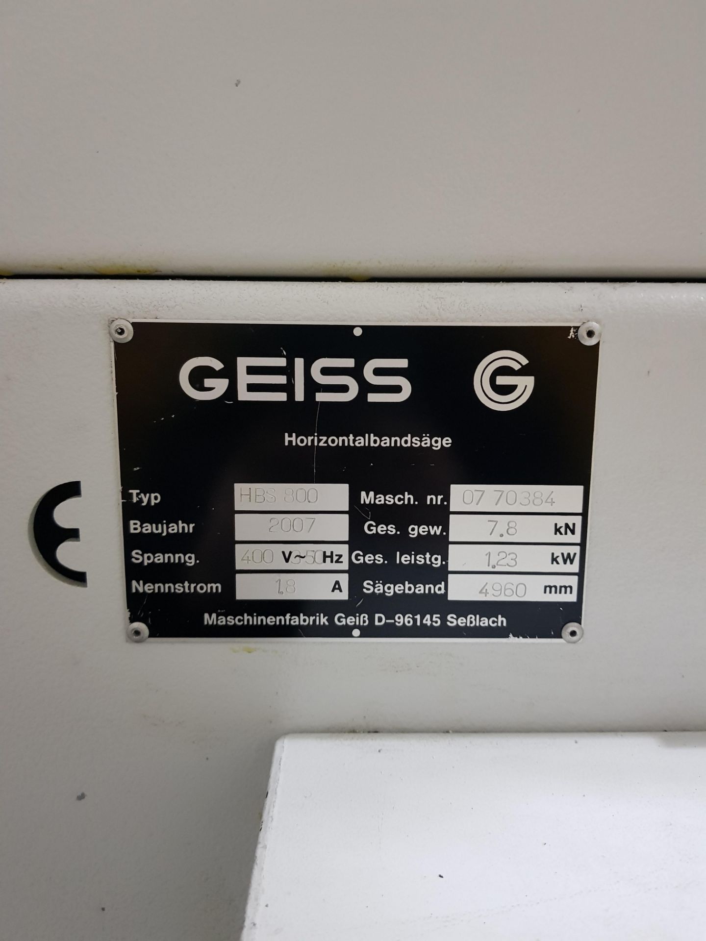 GEISS HBS 800 HORIZONTAL BAND SAW, GUIDED AUTO FEED, ENDLESS CONVEYOR TRANSPORT BELT, 4960MM - Image 3 of 5
