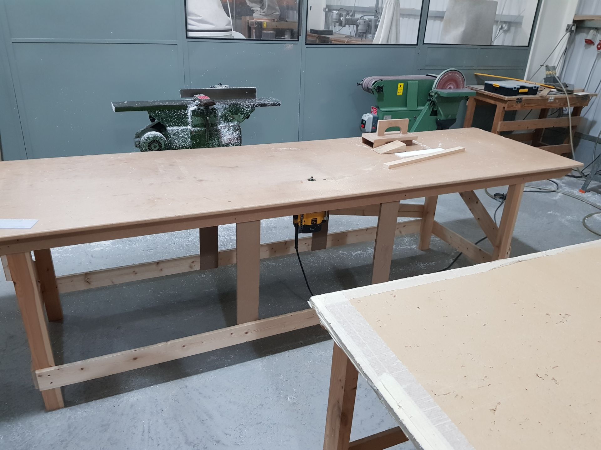 3 X ASSEMBLED WORK TABLES EACH WITH DEWALT DWE 625 ELECTRONIC PLUNGE ROUTER (ASSETS LOCATED IN - Image 2 of 5