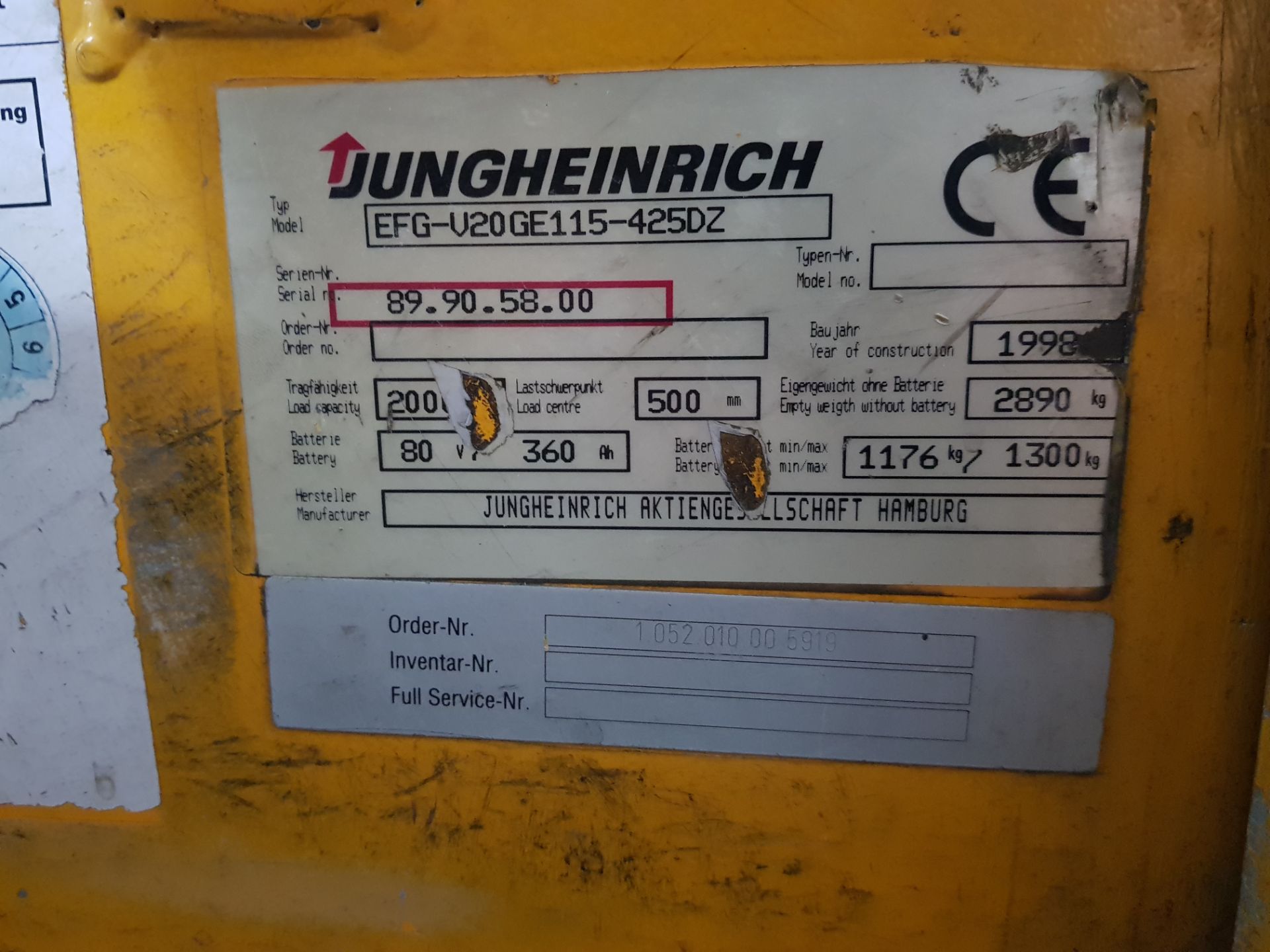 JUNGHEINRICH CB2000 ELECTRIC FORK LIFT TRUCK 4350MM (890100) SWL 2000KG WITH CHARGER (ASSETS LOCATED - Image 3 of 5