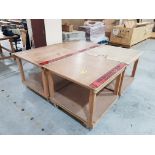 4 X MOBILE WORK BENCHES (WOODEN) WITH WHEELS 2 X TIER. (ASSETS LOCATED IN DENTON, MANCHESTER.